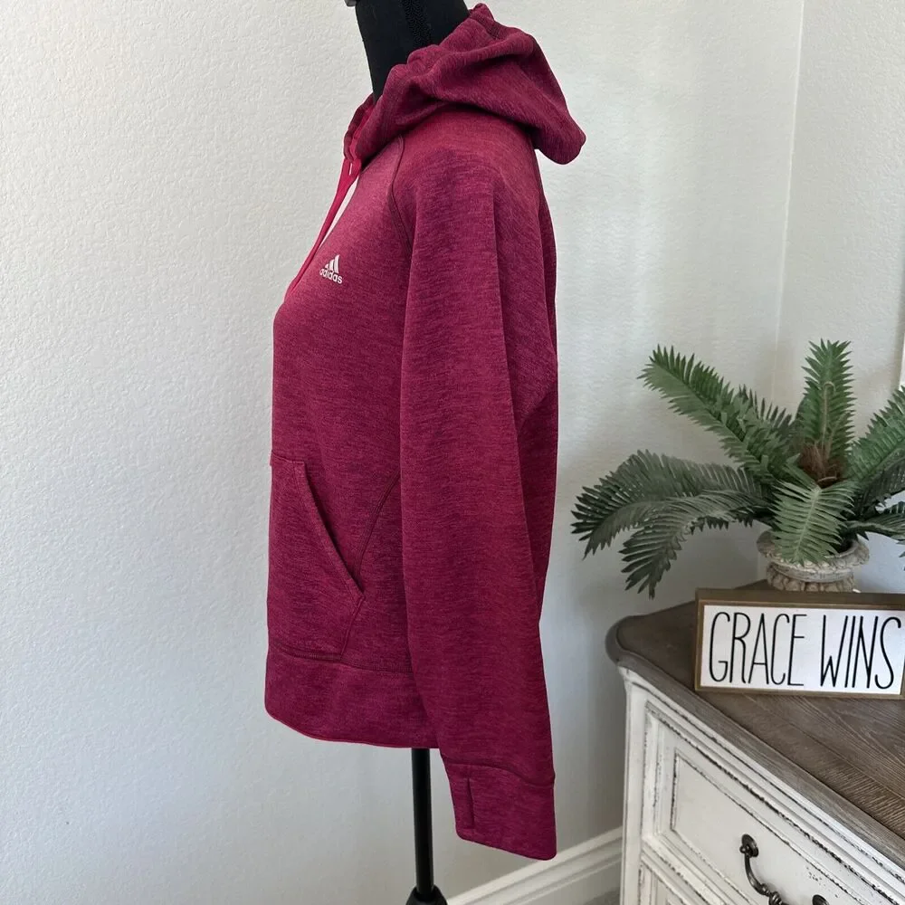 Adidas Hooded Hoodie Sweater Pink Fuchsia Youth Medium 12-14 Thumbholes Climwarm